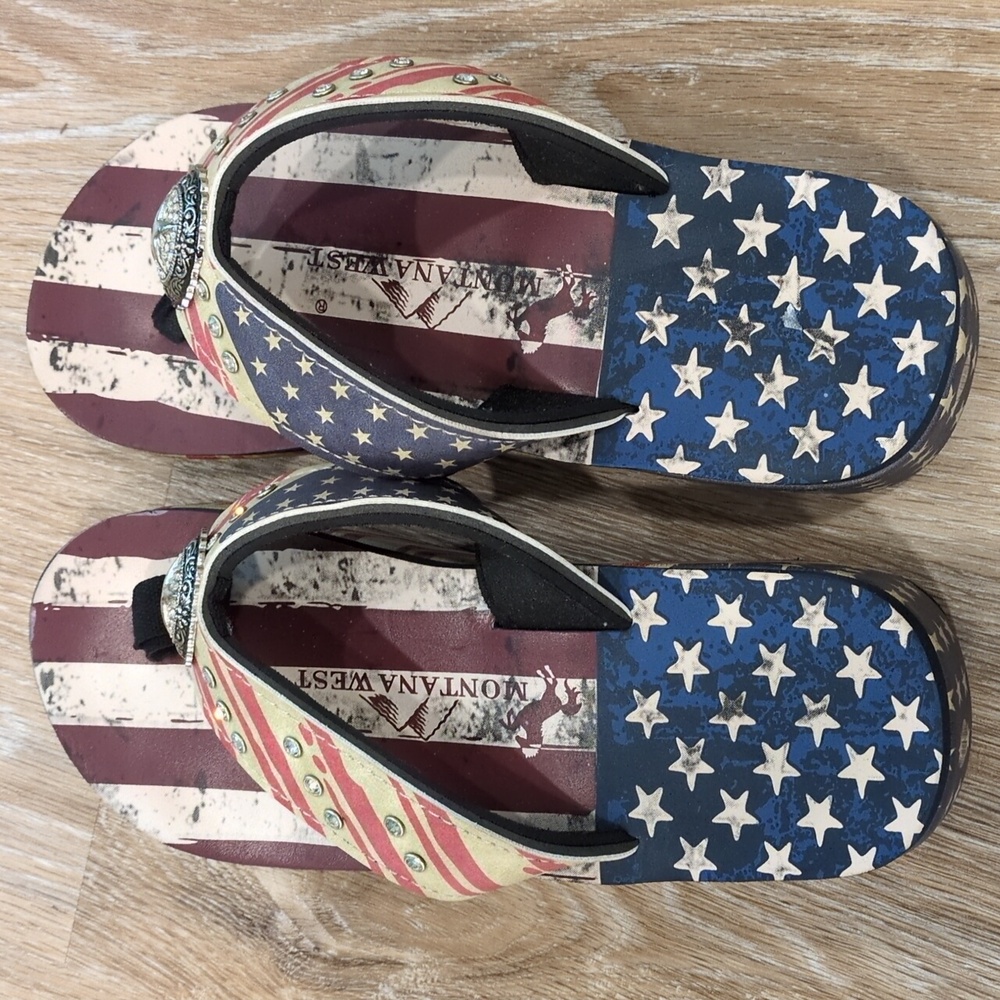 ❤️🤍💙Montana West American Flag Patriotic Platform Flip Flops size 8❤️🤍💙 - Picture 4 of 11